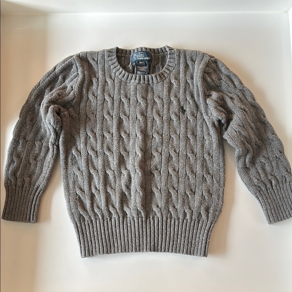 Polo by Ralph Lauren Gray Cable Knit Sweater for kids